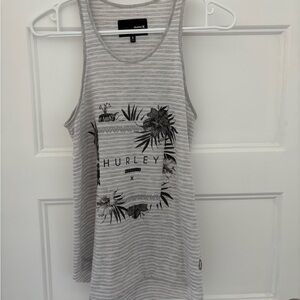 Hurley Gray and White Striped Tank Top